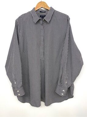 Lands’ End No Iron Supima Cotton Popover Shirt Gingham Black White Women’s 3X 26